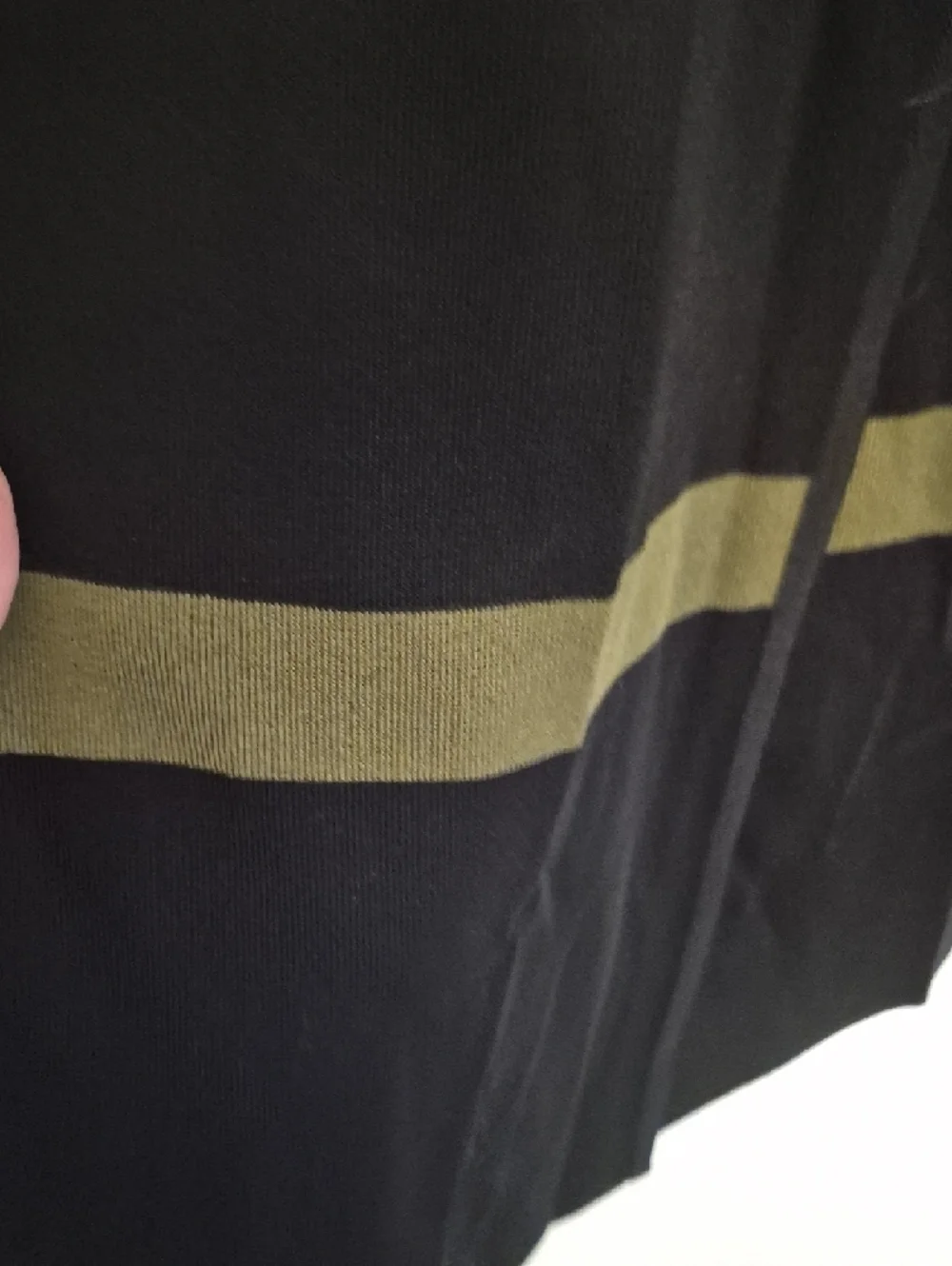 Misook Open Front Knit Black Cardigan with Olive Stripes